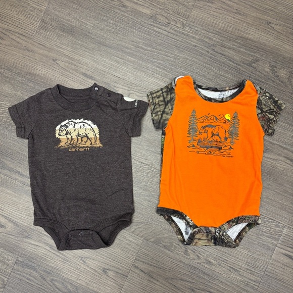 Carhartt Other - Carhartt Kids 6month Matching Bear Graphic Bodysuits, Set of Two, EUC